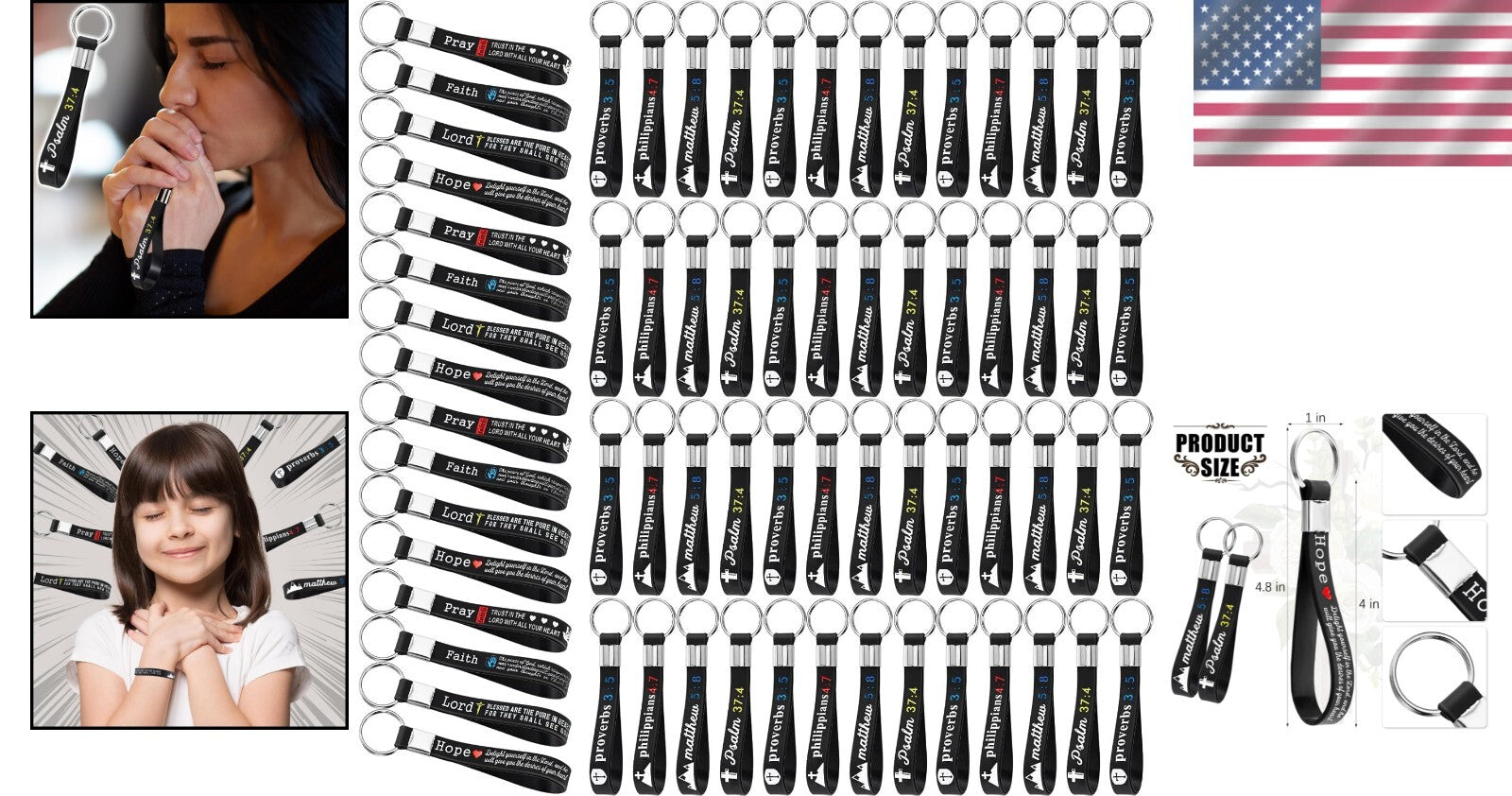 Soft Silicone Bible Verse Keychains - 24 Pack Inspirational Gift for Fathers Day