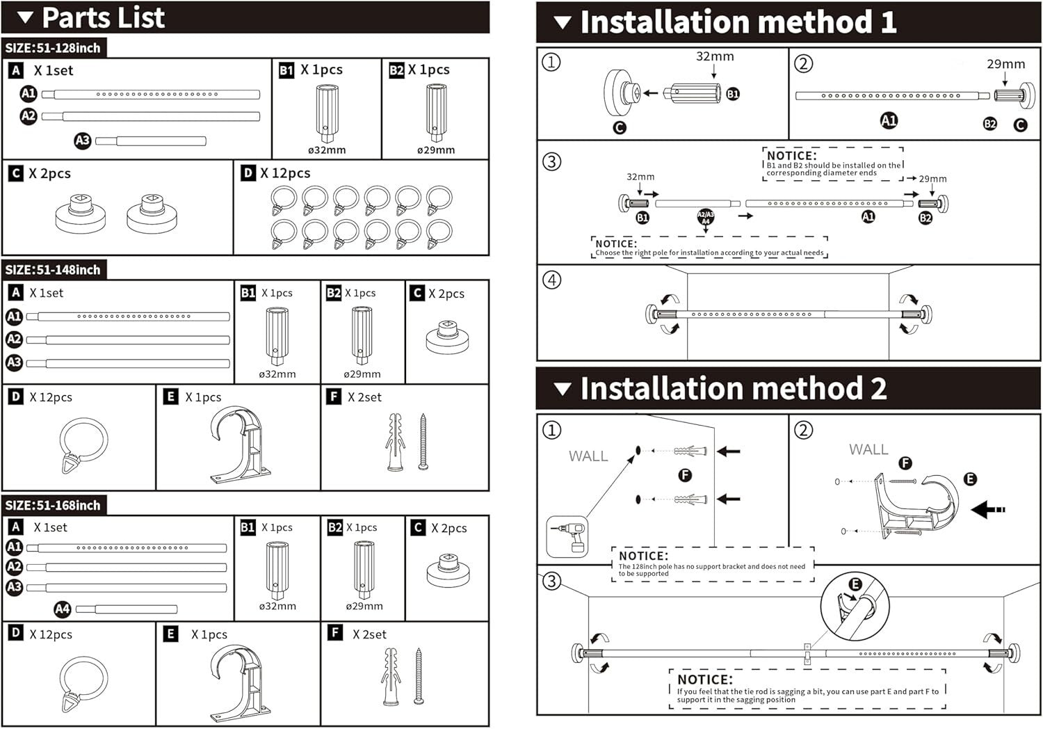 Eco-Friendly Adjustable Tension Rod 51-168 Inches - Versatile for Indoor/Outdoor