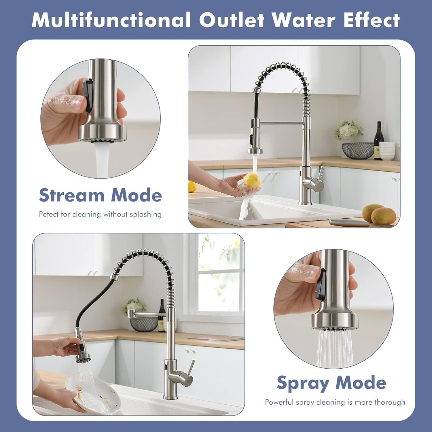 Brushed Nickel Touchless Kitchen Faucet with 360° Swivel and Pull Out Sprayer