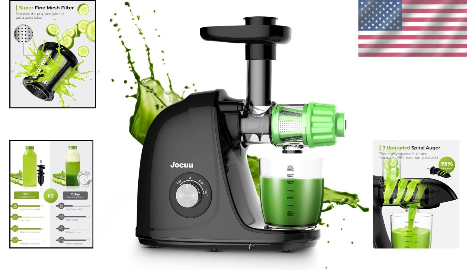 BPA-Free Cold Press Juicer with 2 Speeds & 1.5-Pound Capacity for Healthy Juices