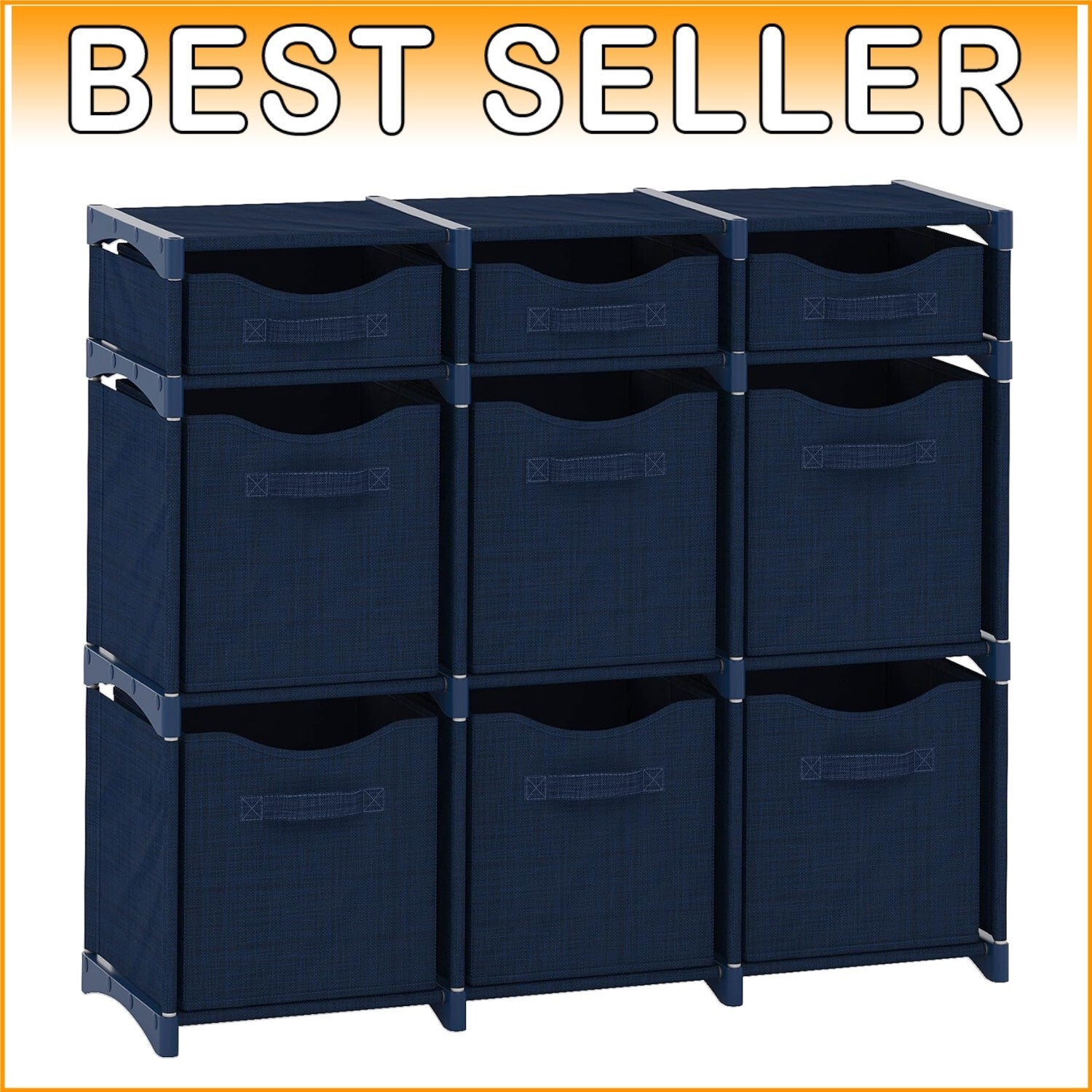 9 Cube Navy Organizer with Foldable Bins - Effortless Style for Kids' Rooms