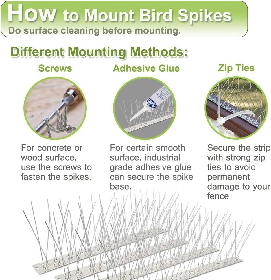 185 Pack Bird Spikes with 200Ft Coverage - Durable & Rust-Resistant Steel Strips