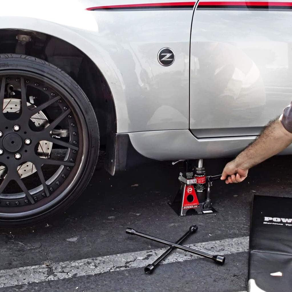 All-in-One 3-Ton Car Lift with Ratcheting Safety Bar - Wide Base for Stability