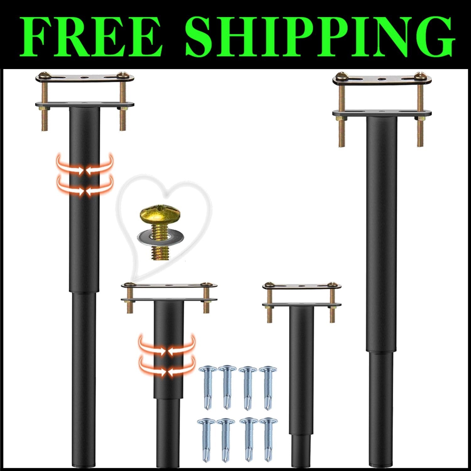 4PC Adjustable Bed Frame Support Legs - Universal Stabilizer 10-17.5" Height