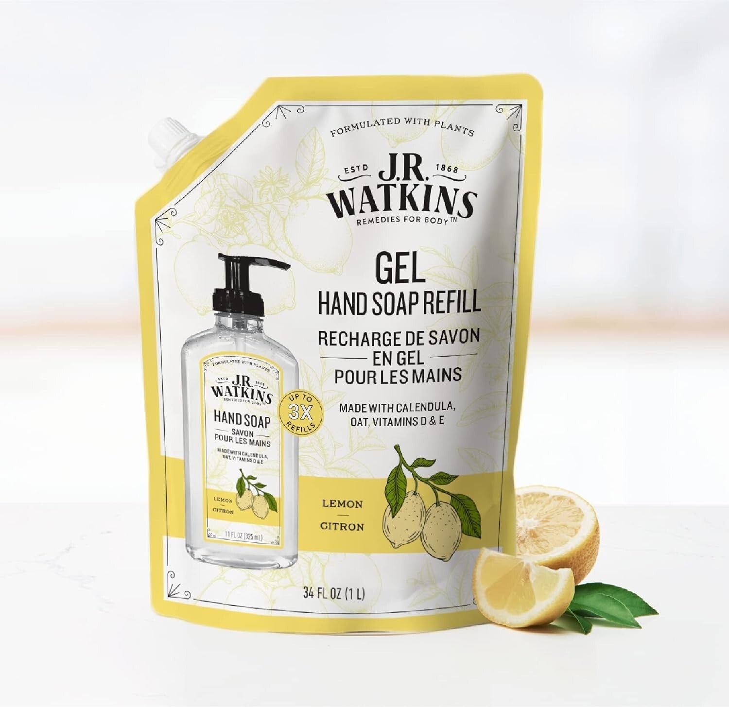 Cruelty-Free 34 fl oz Lemon Gel Hand Soap Refill Pouches - 6 Pack Value Size