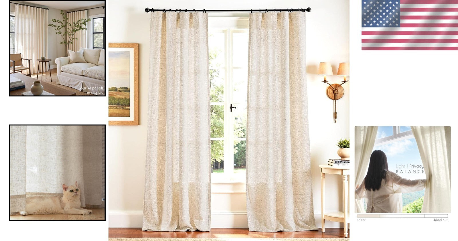 Luxurious 50x102 Linen Blend Curtains - Rod Pocket & Back Tab - Machine Washable