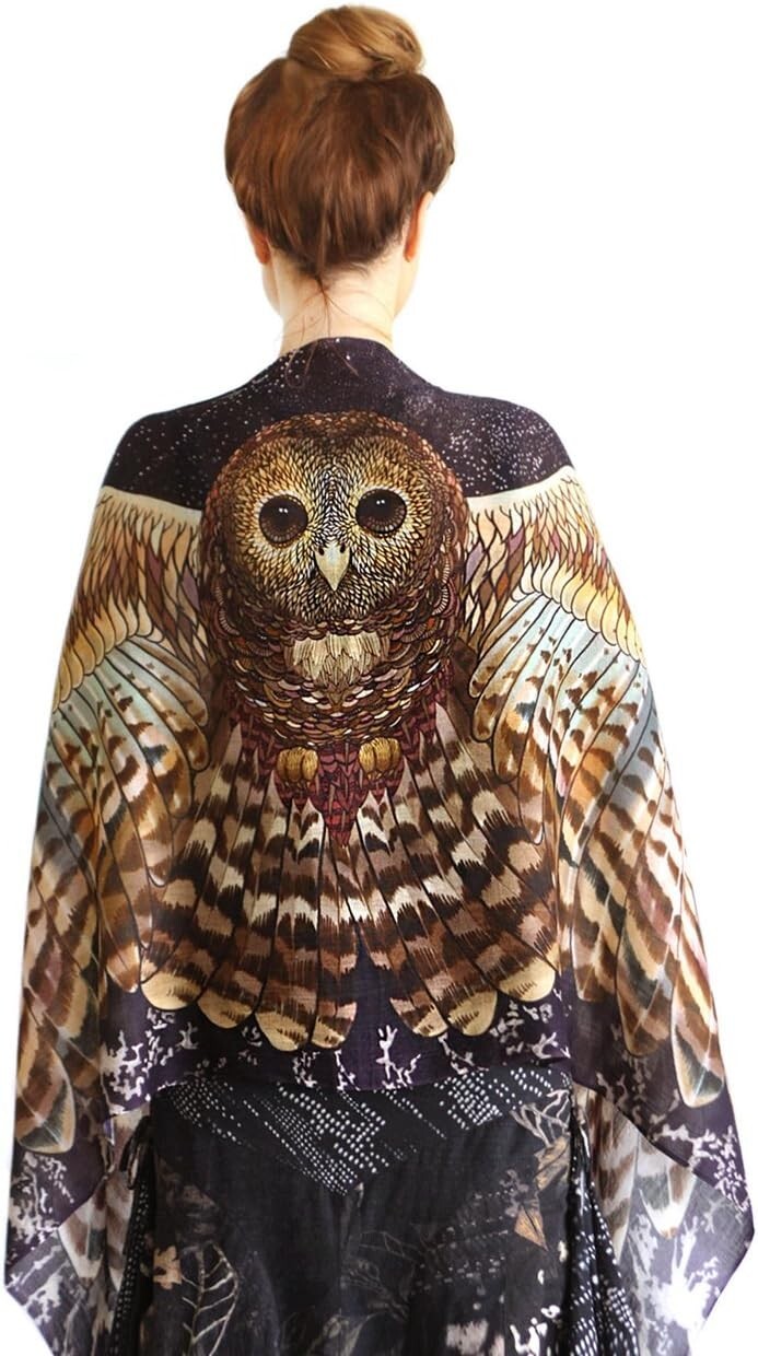 Delicate Night Owl Printed Scarf - 100% Cotton with Artful Woodland Design