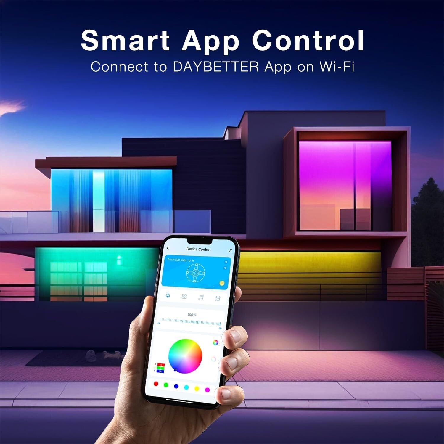 Flexible 32.8 ft Smart LED Strip Lights with Music Sync & Alexa Compatibility