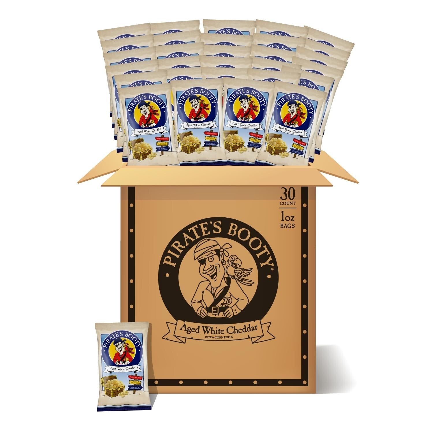 Delicious Pirate's Booty Aged White Cheddar Puffs - 30 Pack, Gluten-Free Snacks