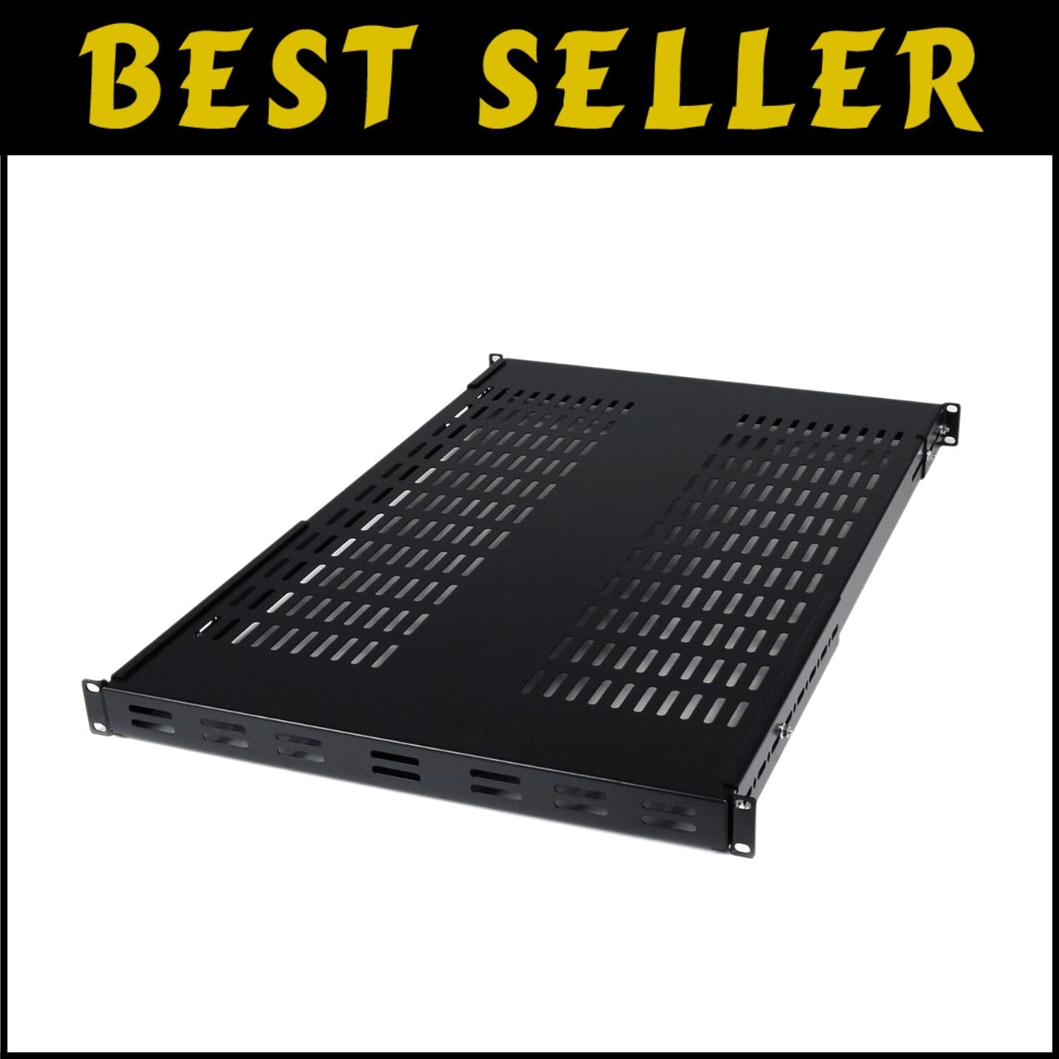 1U Vented Black Rack Shelf - Supports AV & Networking Equipment - 27.56in Depth