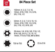 Load image into Gallery viewer, All-In-One 84 Piece 3/8" Drive Master Hex Bit Socket Set with Blow Mold Case