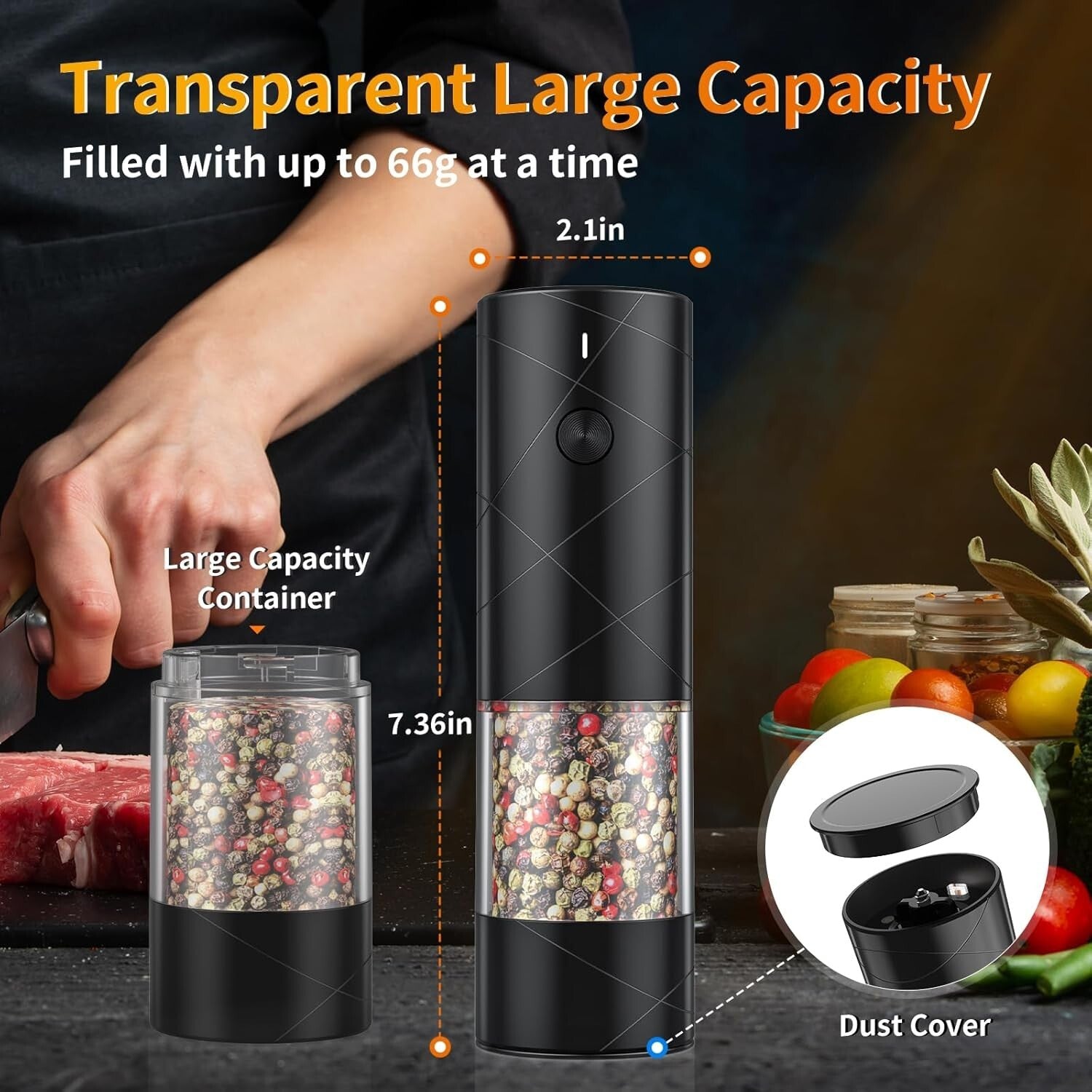 4-Pack Rechargeable Electric Salt & Pepper Grinders with LED Light & Adjustab...