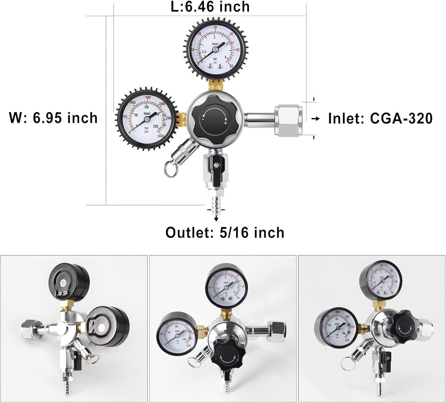 CGA-320 Standard CO2 Keg Regulator with Ergonomic Controls and Leak-proof Design
