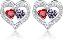 Load image into Gallery viewer, 925 Sterling Silver Double Birthstone Heart Earrings - Meaningful Gift for Her