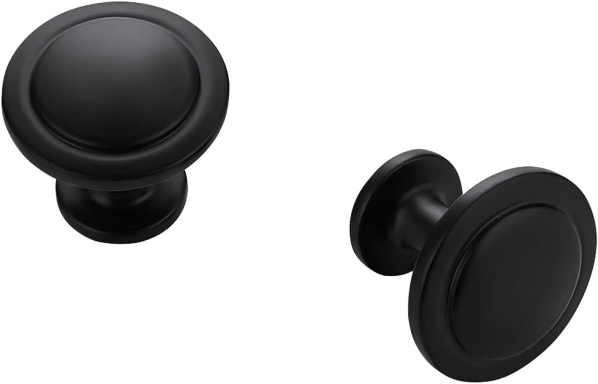 Universal Round 1-1/4 Inch Matte Black Knobs for Cabinets & Dressers - 40 Pack