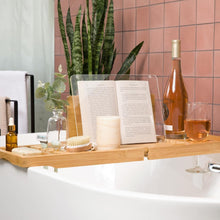 Load image into Gallery viewer, Extendable Waterproof Bamboo Bathtub Tray with Wine Glass Holder for Relaxation