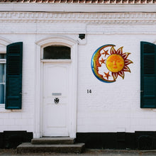 Load image into Gallery viewer, Vibrant 30" Sun Sculpture with Moon &amp; Stars - Perfect for Garden &amp; Patio