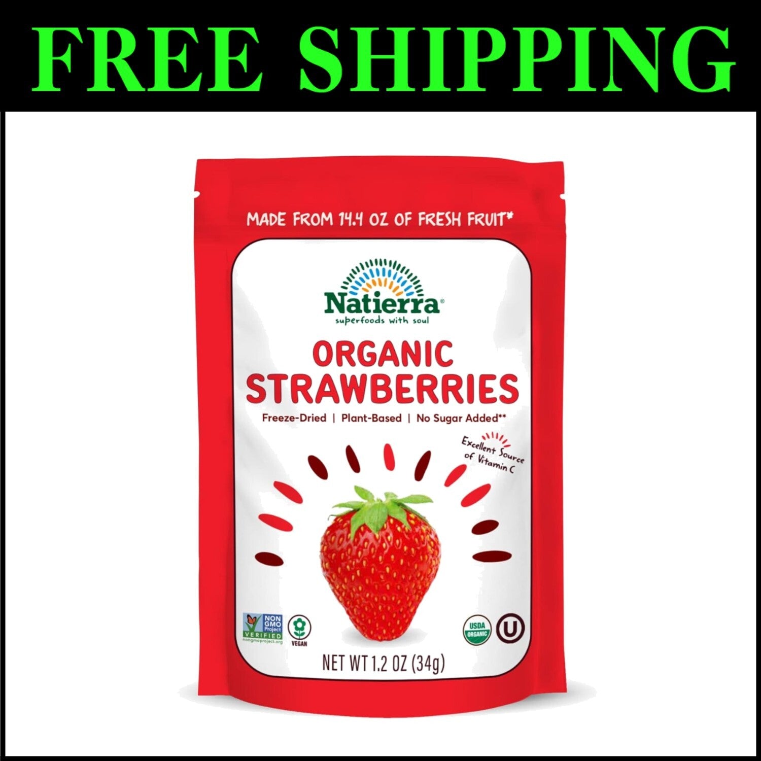 Nature's Organic Freeze-Dried Strawberries - No Added Sugar | Healthy Snack Pack