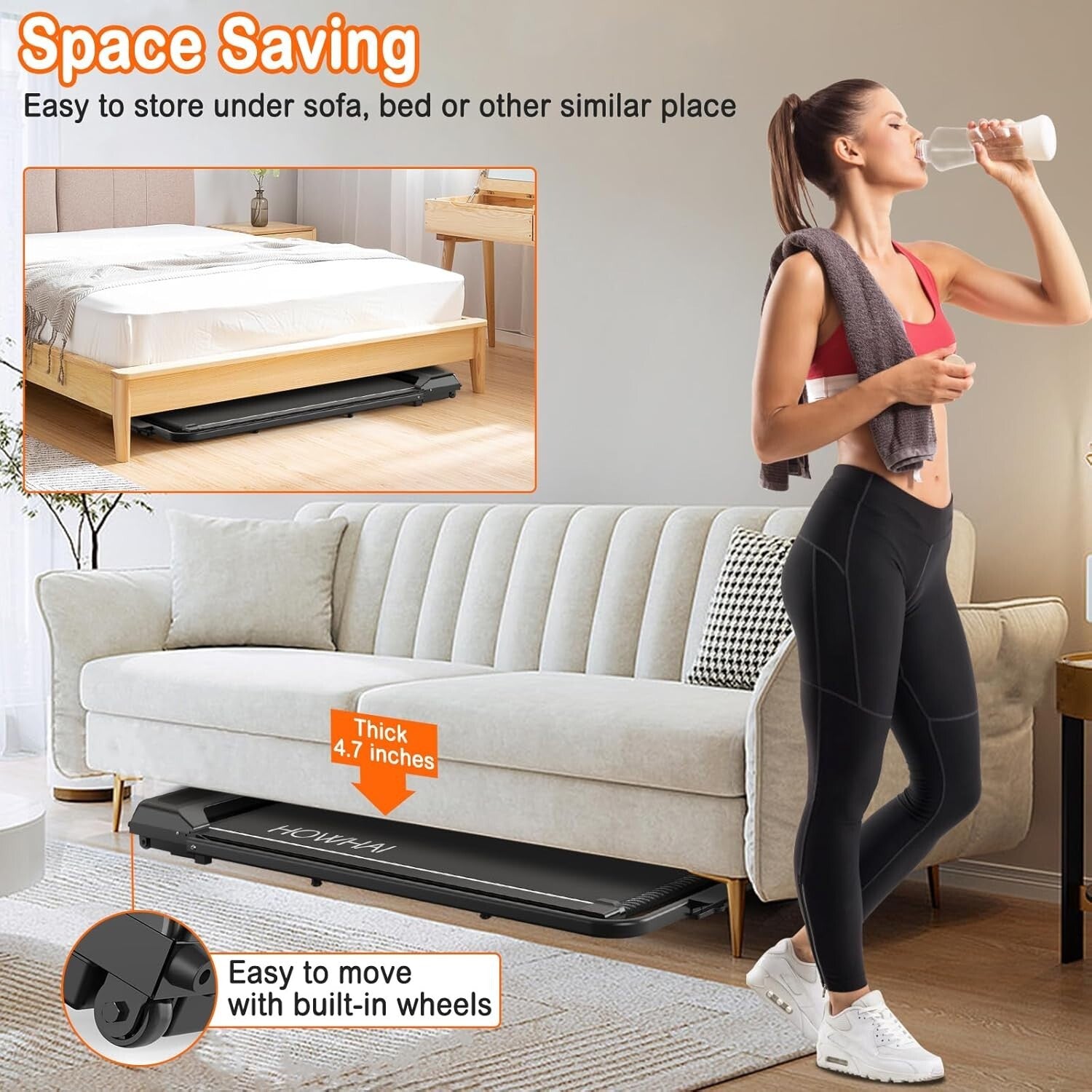 Compact 2.5HP Treadmill with Manual Incline, LED Display & Data Memory Function