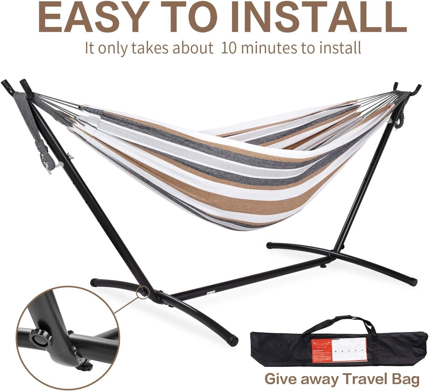 2-Person Heavy Duty Outdoor Hammock with Steel Stand & Portable Carrying Bag