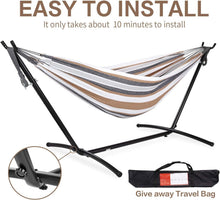 Load image into Gallery viewer, 2-Person Heavy Duty Outdoor Hammock with Steel Stand &amp; Portable Carrying Bag