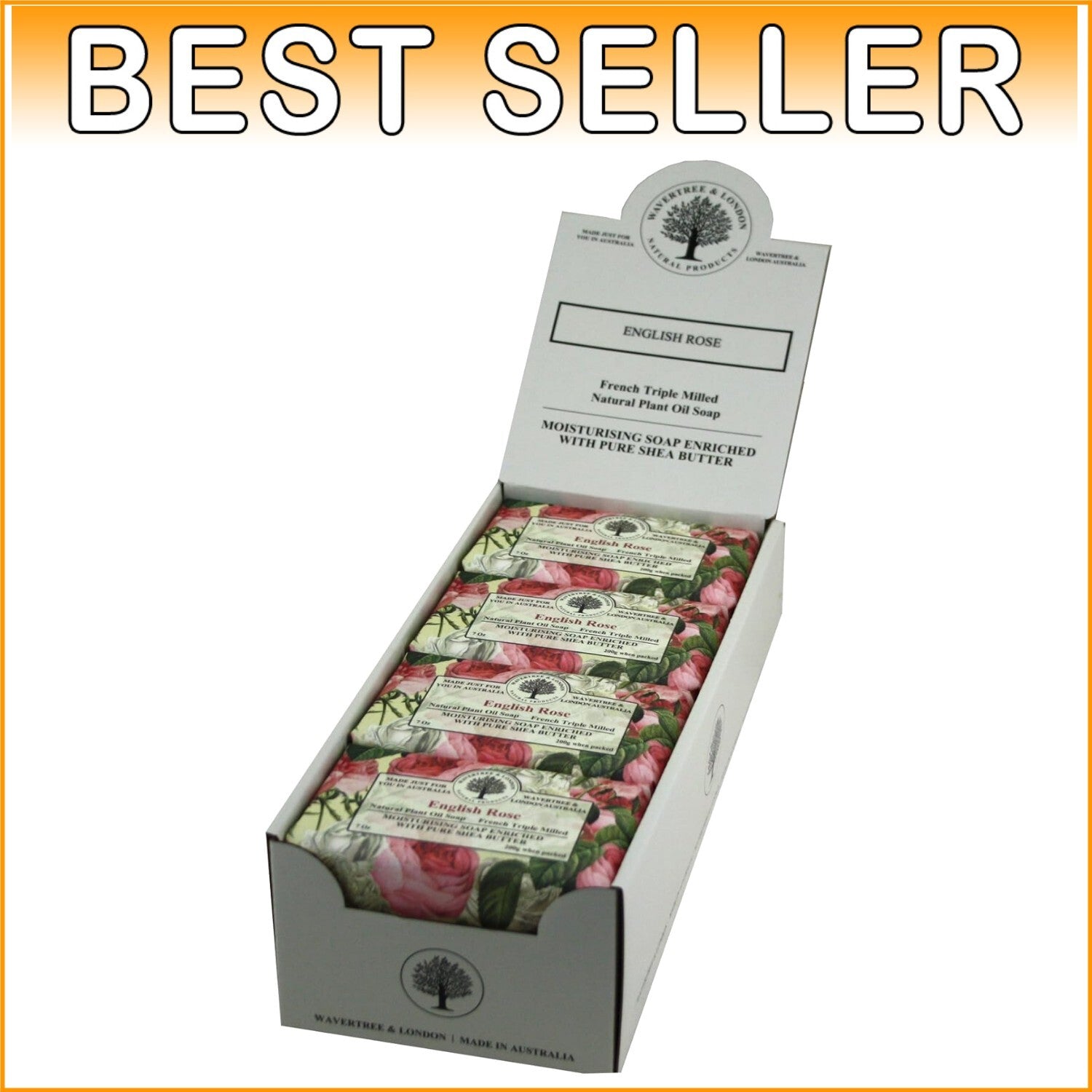Natural English Rose Scent Soap - 8 Triple-Milled Bars, Moisturizing & Gentle