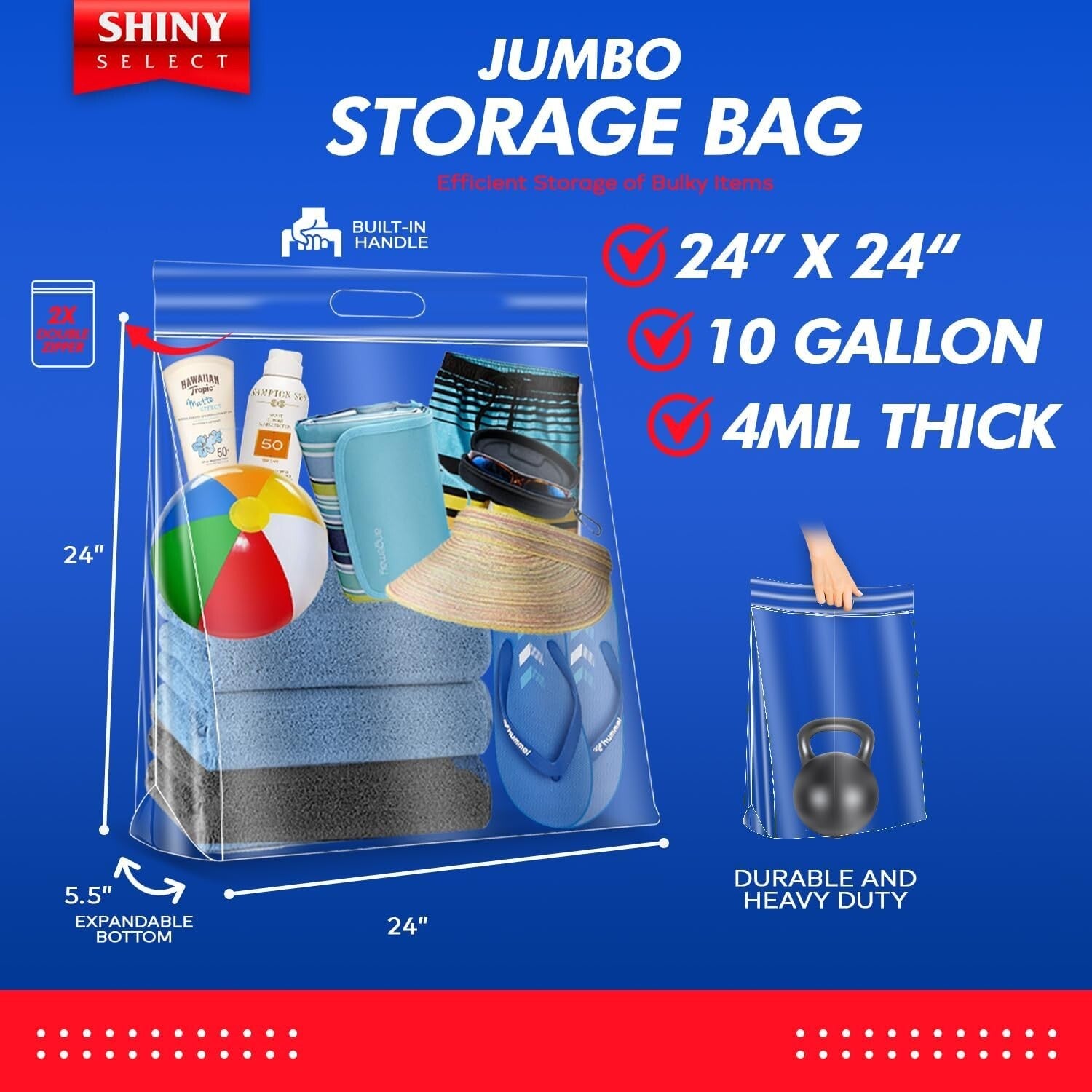 Durable 10 Gallon Zipper Storage Bags with Handle - Perfect for Moving & Camping