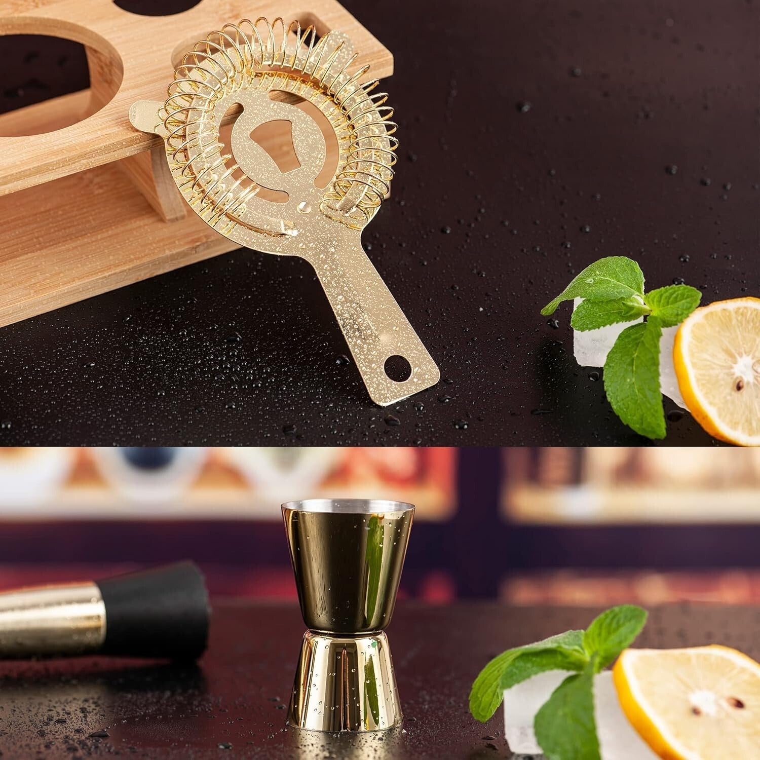 Luxury 11-Piece Mixology Set in Matte Gold - Includes Shaker, Muddler & More