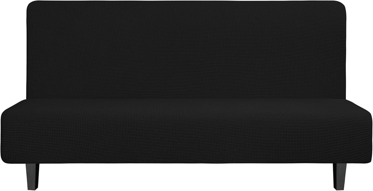 Elegant Black Armless Futon Slipcover - Stretchy Jacquard Fabric Protector