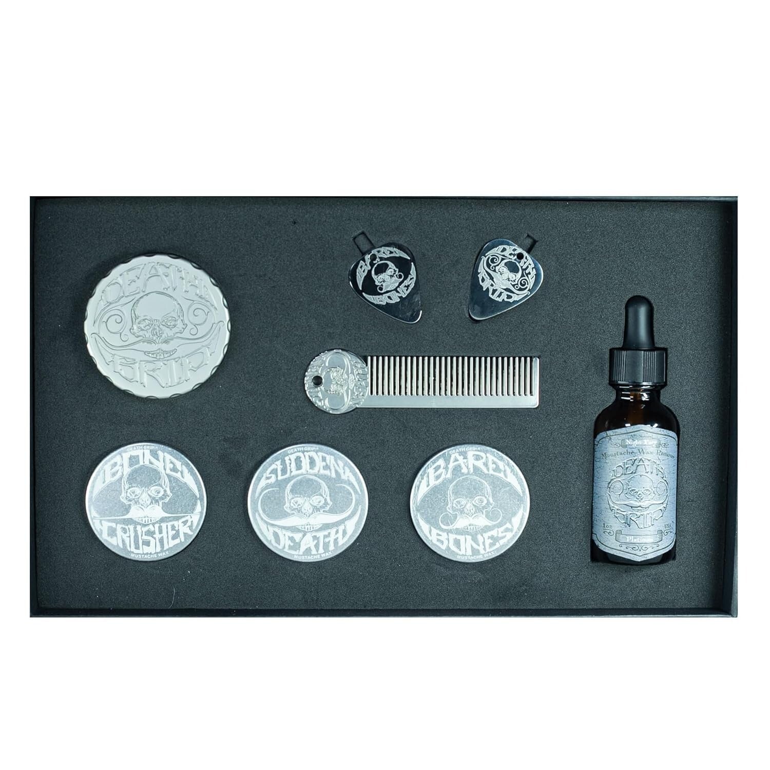Sophisticated Platinum Mustache Wax Kit with Refillable Inserts & Grooming Tools