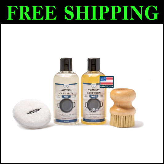Premium Cast Iron Maintenance Kit - Fractionated Coconut Oil & Cleaning Supplies