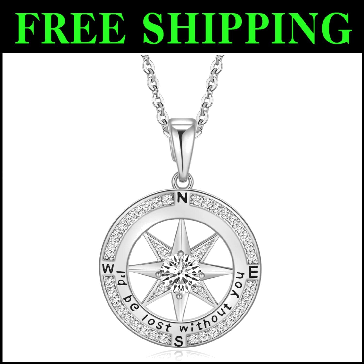 Cubic Zirconia Compass Necklace - 18k Gold Filled Gift for Wife or Girlfriend