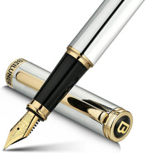 Load image into Gallery viewer, Elegant Silver Chrome Fountain Pen with Gilded Nib - Complete Set Included