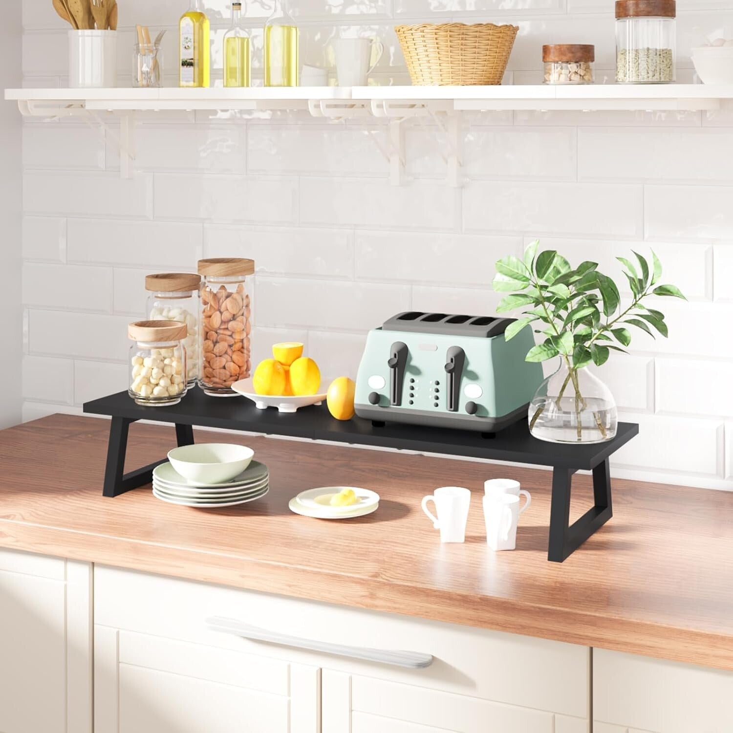 Ergonomic Black Wood and Steel Monitor Stand - Easy Assemble & 150 lbs Capacity