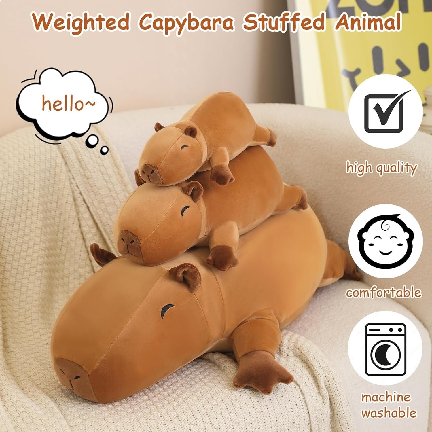 Charming Weighted Capybara Stuffed Animal - A Cozy Companion & Gift 3.74 Lbs
