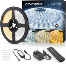 Load image into Gallery viewer, 40ft Waterproof Dimmable Tunable White LED Strip Lights with RF Remote Control