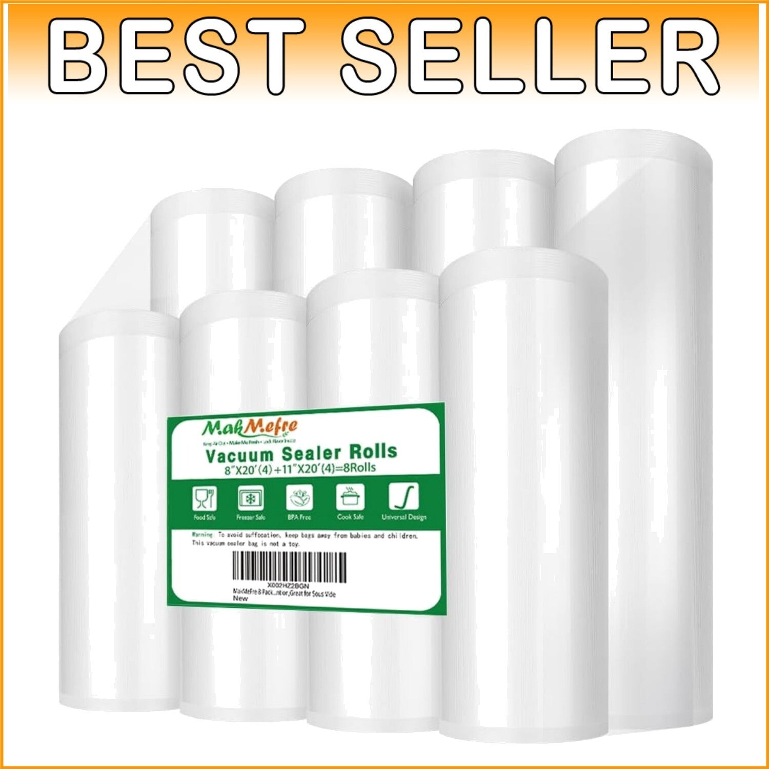 Economical 8 Pack Vacuum Sealer Bags - Puncture Resistant for Food Preservation