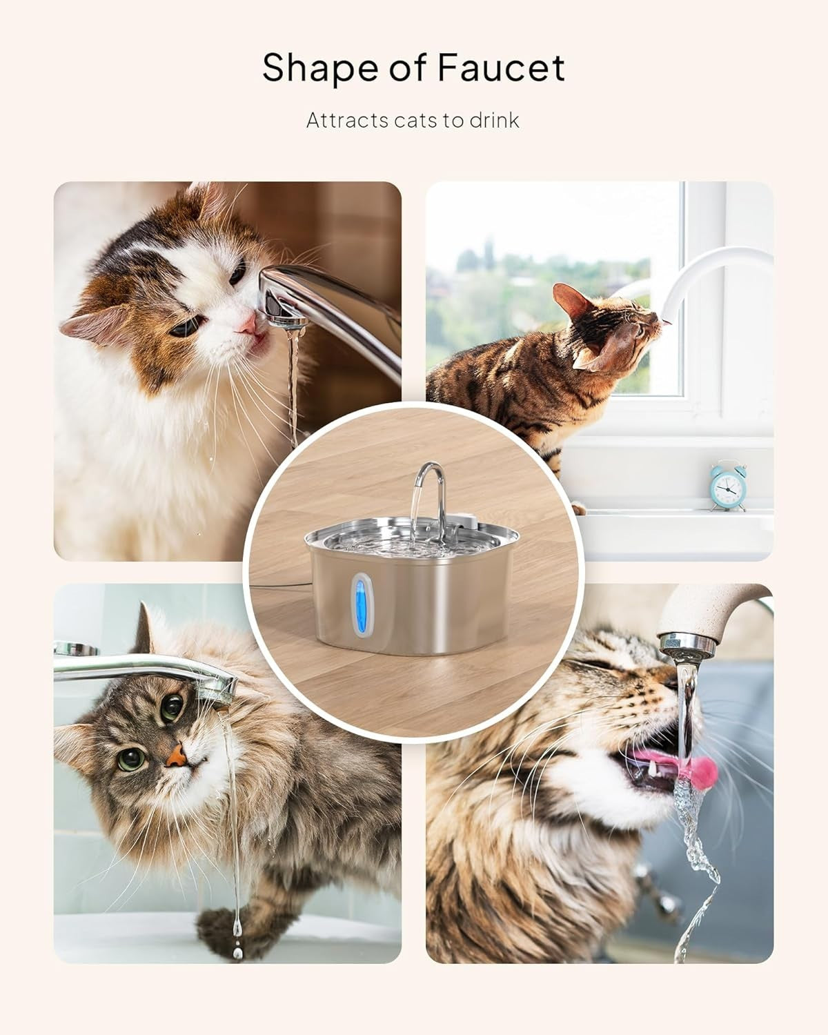 3.2L Stainless Steel Cat Water Fountain with Double Filtration - Quiet & Durable