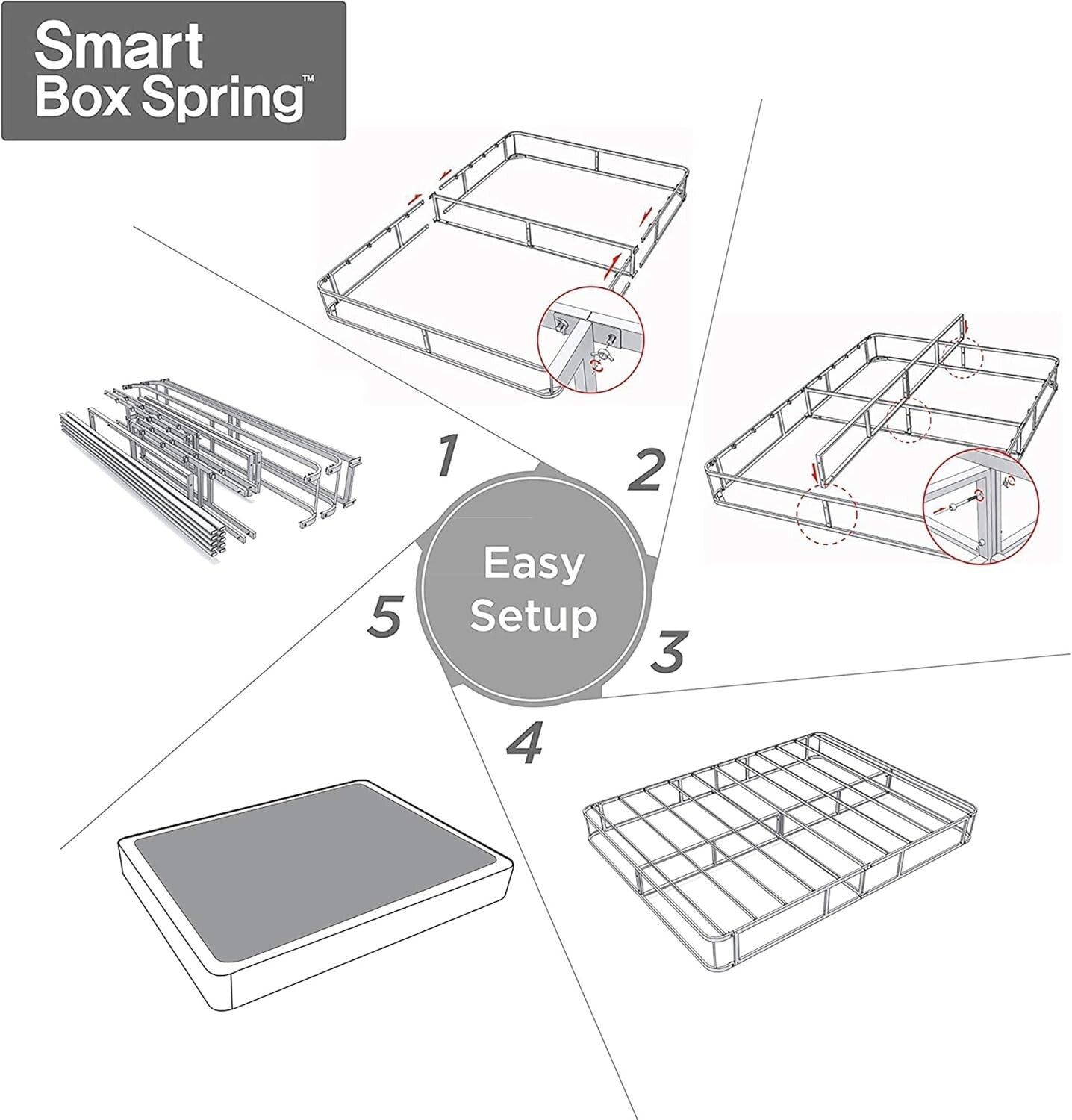 Durable 9-Inch Metal Smart Box Spring - Twin Mattress Foundation, Easy Assembly