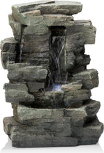 Load image into Gallery viewer, Tranquil 4-Tier Indoor Tabletop Fountain with LED Lights - Gray Stone Design