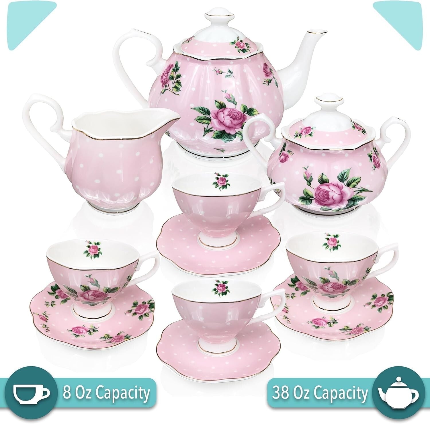 Exquisite Floral China Tea Set - 13-Piece Gift Set for Elegant Tea Times
