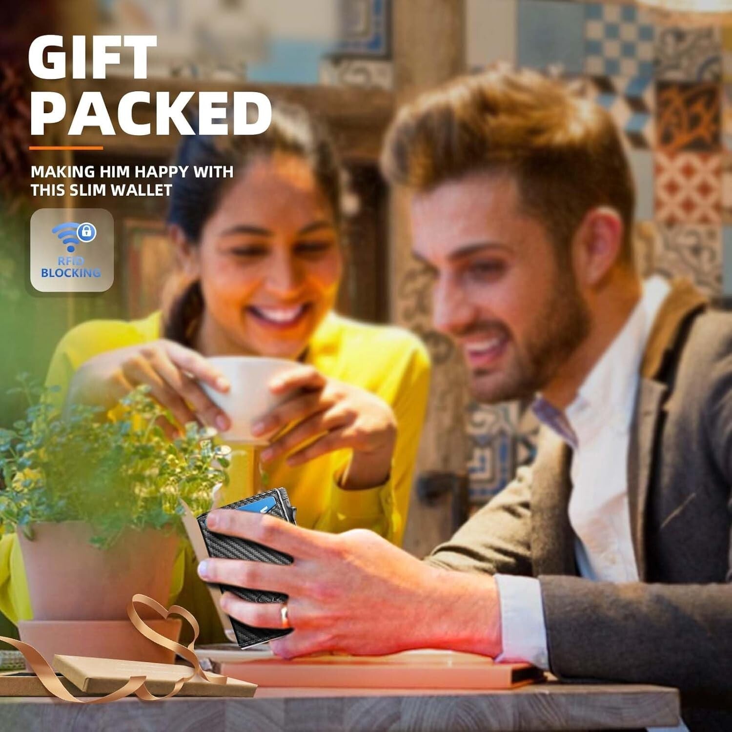 Men's Carbon Fiber Leather Wallet - Magnetic Flip, Pop-Up Cash & Card Holder