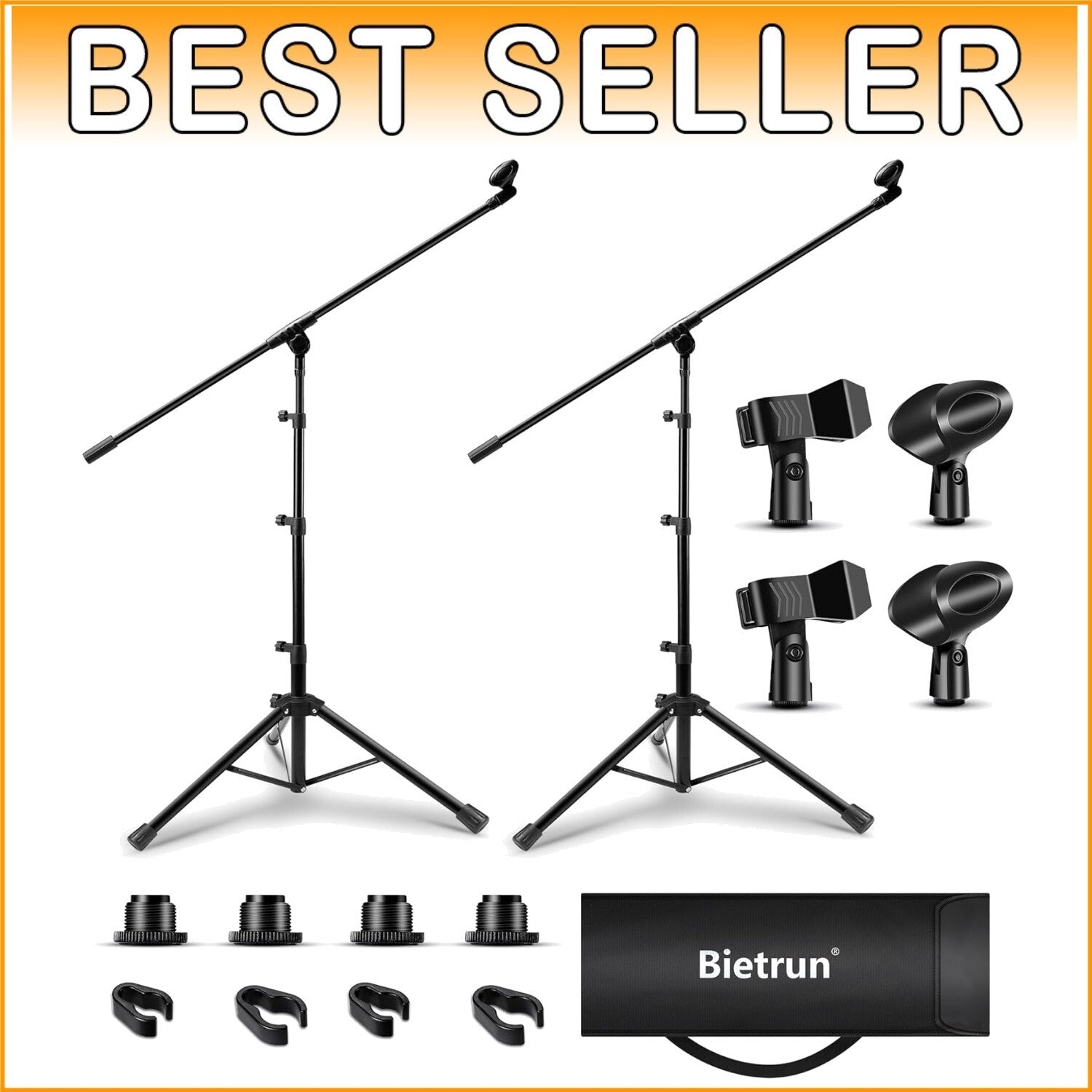 Sturdy Metal Tripod Mic Stand Set with Universal Clips & Carrying Bag - 2 Pack