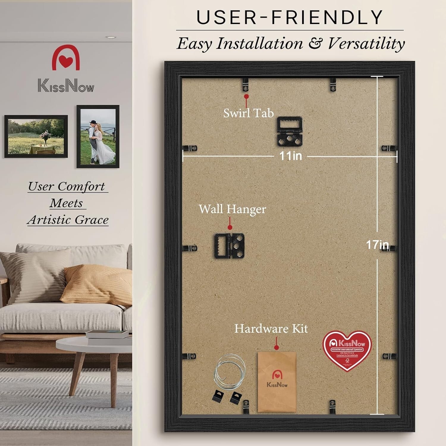 Versatile 11x17 Wooden Frames - Textured Black, Vertical & Horizontal Display