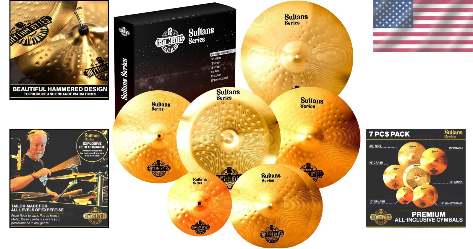 Sultans Series 7-Piece Cymbal Set - Premium Alloy Steel with Unique Design