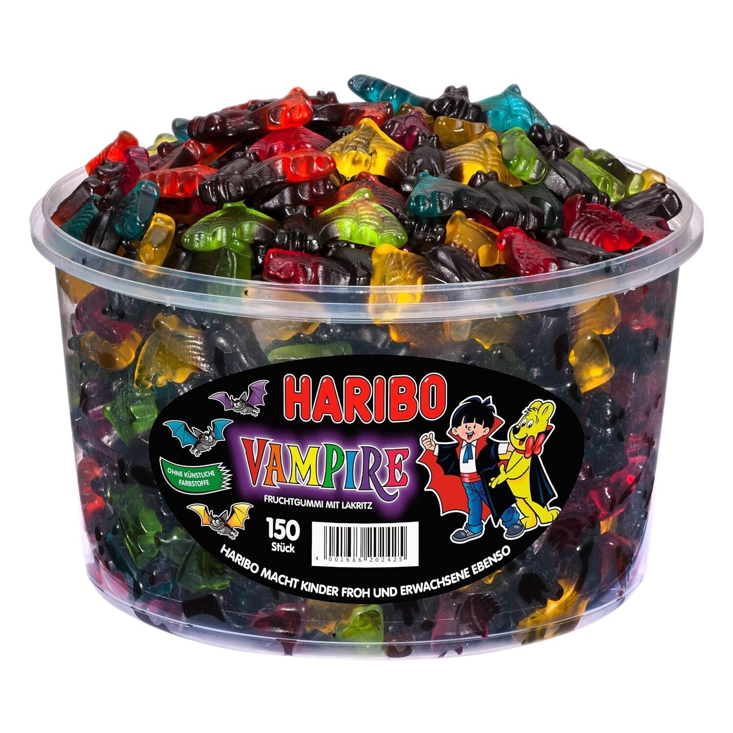 150-Count Gummy Vampires - Tasty Fruit, Licorice & Lemon Candy in Resealable Tub