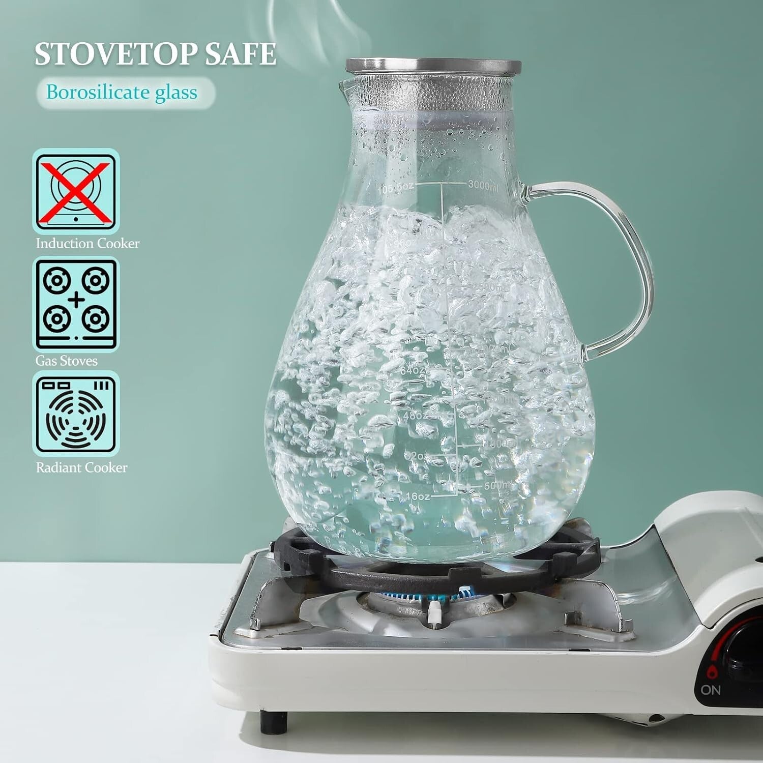 Stovetop-Safe 105.6oz Borosilicate Glass Pitcher with Hygienic Lid & Handle
