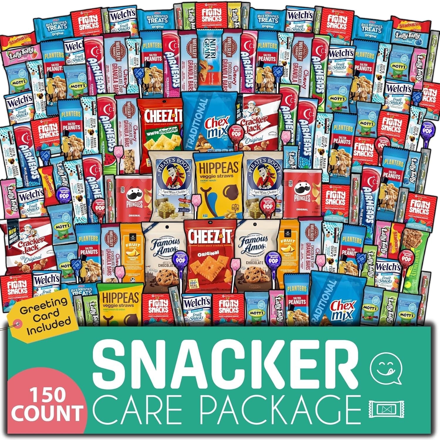 Deluxe Snack Box Care Package with Greeting Card - 150 Sweet & Savory Treats