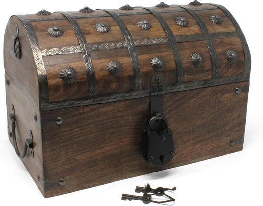 Classic Lockable Pirate Chest in Mango Wood – Decorative Storage Box 13x8x8.25
