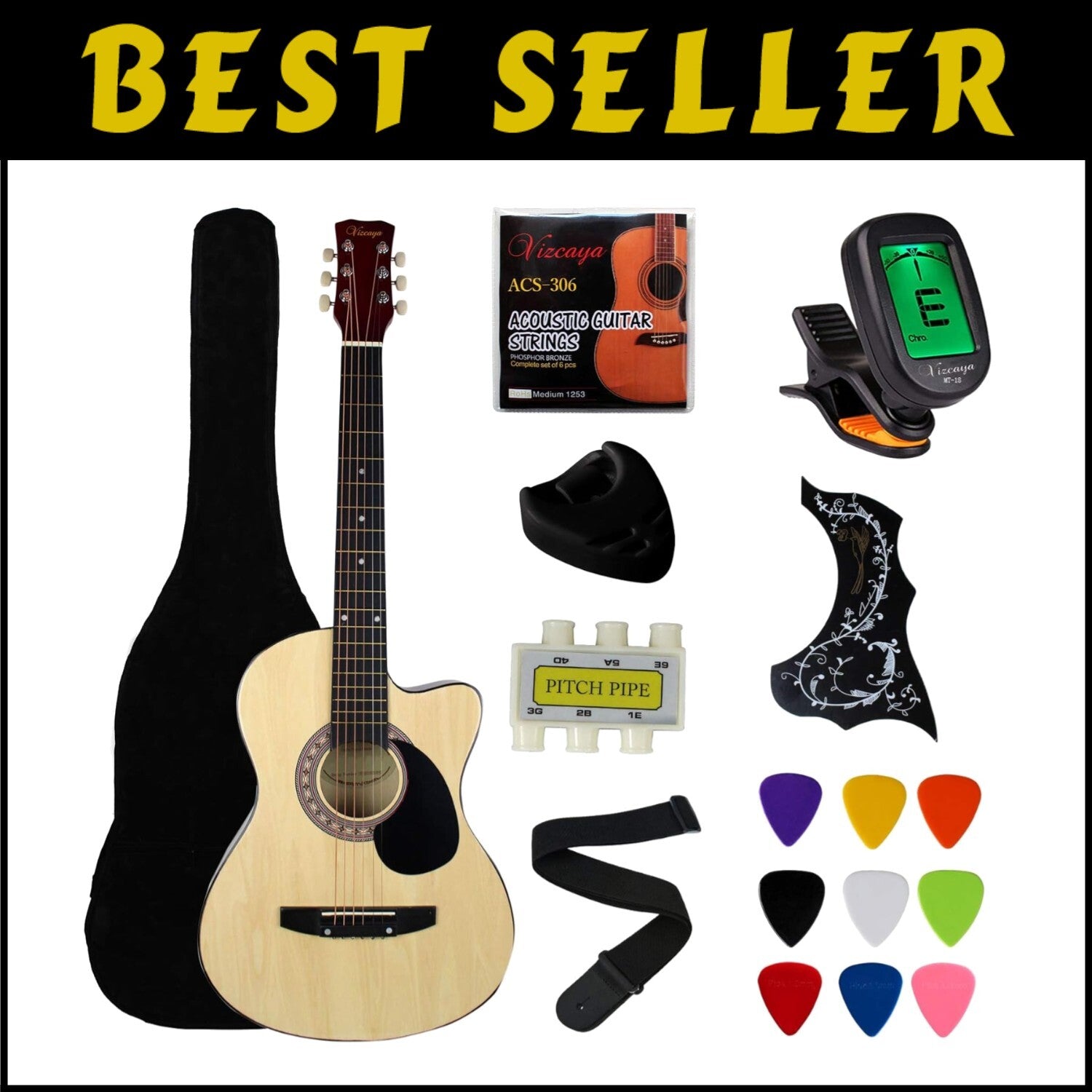 Beginner-Friendly 38" Acoustic Guitar Package - Complete with Gig Bag & Picks